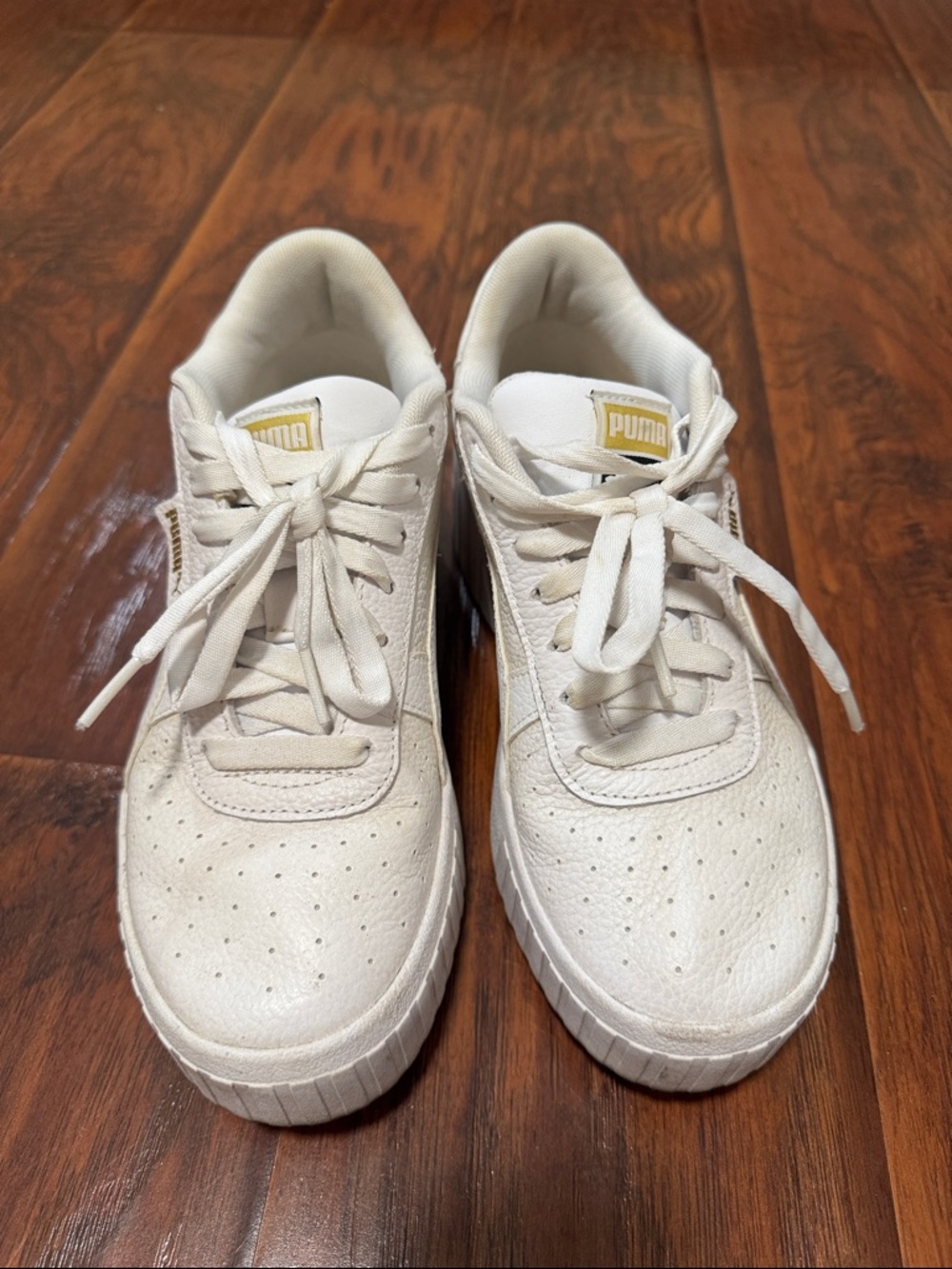 Puma White Platform Lace-Up Sneakers with Gold Logo